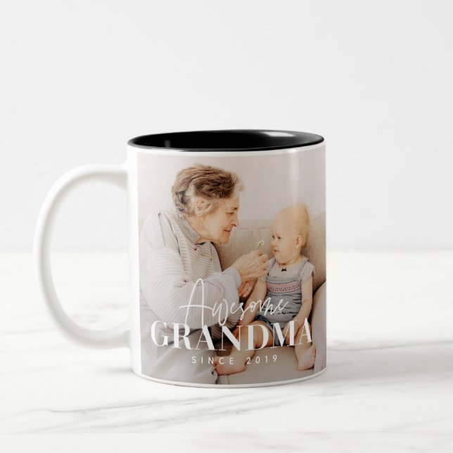 Awesome Grandma Since 20XX Simple Elegant Photo Two-Tone Coffee Mug (Left)