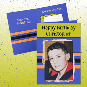 Awesome Grandson add photo purple birthday Card