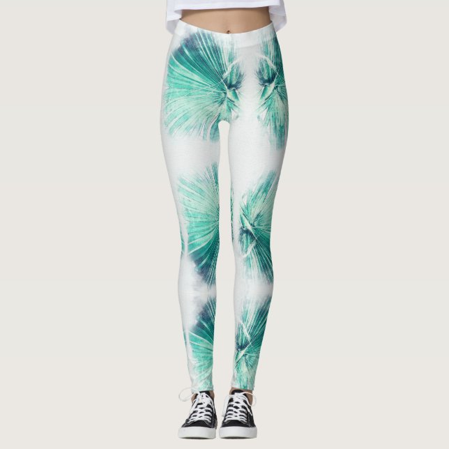 Awesome Green Palm Tree Leaf Leggings (Front)