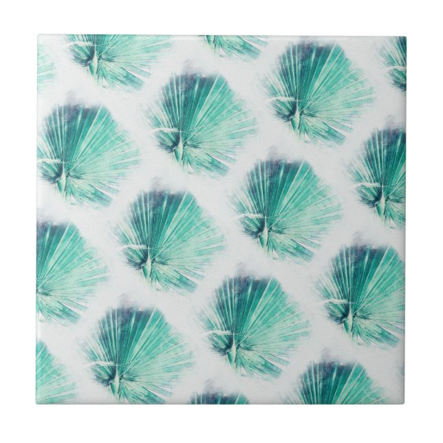 Awesome Green Palm Tree Leaf Pattern Ceramic Tile (Front)