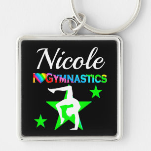 AWESOME GREEN PERSONALIZED GYMNASTICS DESIGN KEY RING