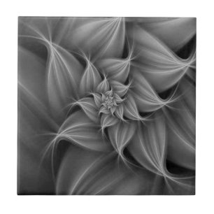 Awesome Grey Flower Fractal Ceramic Tile