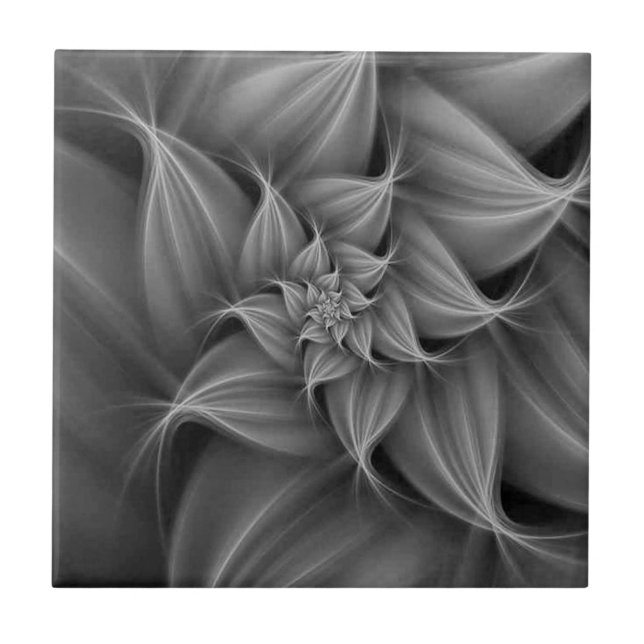 Awesome Grey Flower Fractal  Ceramic Tile (Front)