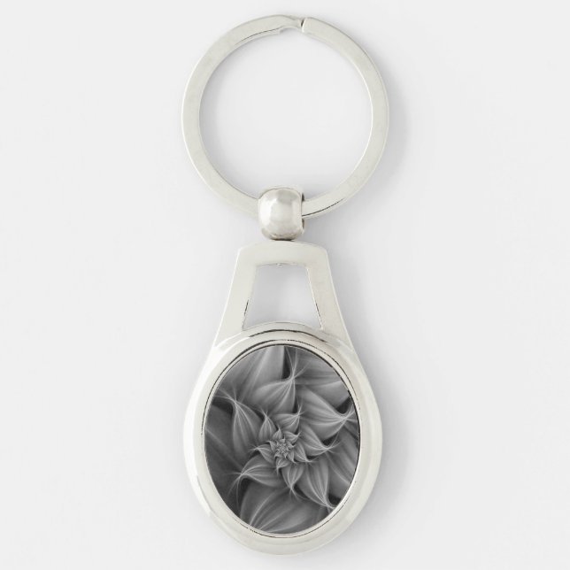Awesome Grey Flower Fractal  Key Ring (Front)