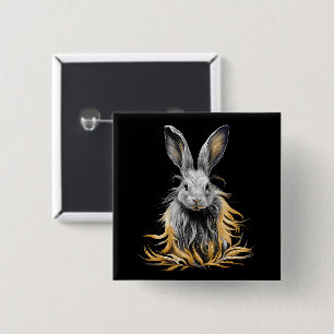 Awesome Grey Rabbit on Fire 15 Cm Square Badge
