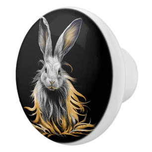 Awesome Grey Rabbit on Fire  Ceramic Knob