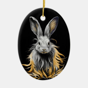 Awesome Grey Rabbit on Fire  Ceramic Ornament