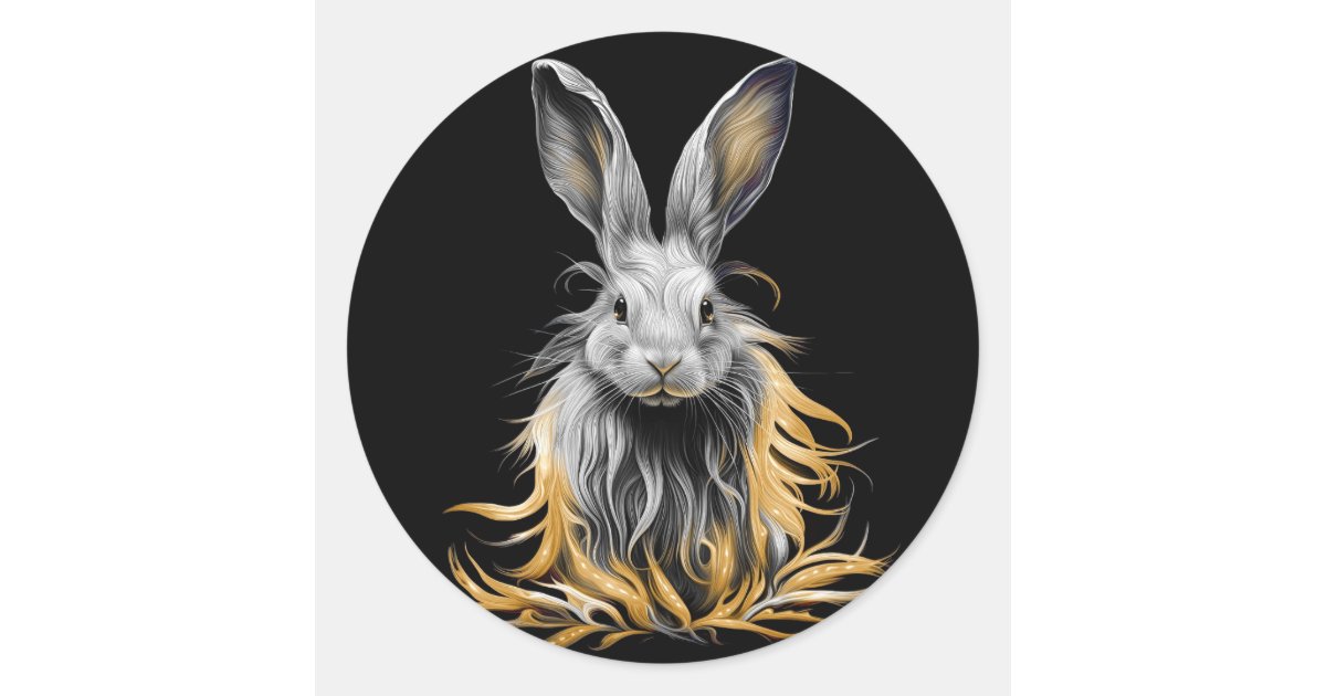 Awesome Grey Rabbit on Fire Classic Round Sticker | Zazzle