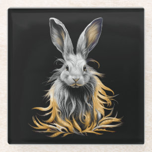 Awesome Grey Rabbit on Fire Glass Coaster