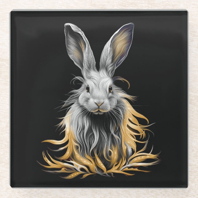 Awesome Grey Rabbit on Fire  Glass Coaster (Front)