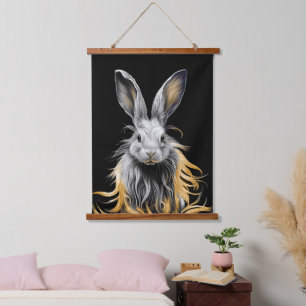 Awesome Grey Rabbit on Fire  Hanging Tapestry