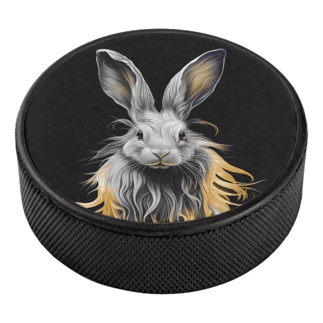 Awesome Grey Rabbit on Fire  Hockey Puck (3/4)