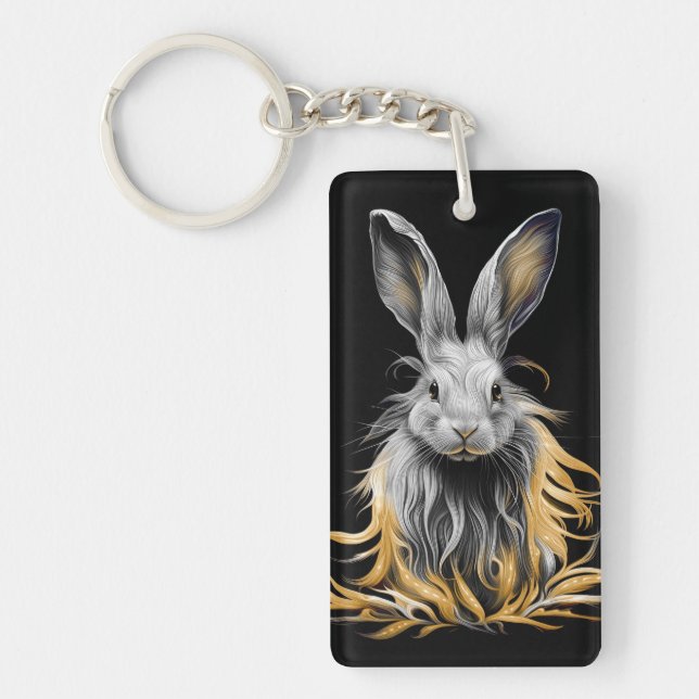 Awesome Grey Rabbit on Fire  Key Ring (Front)