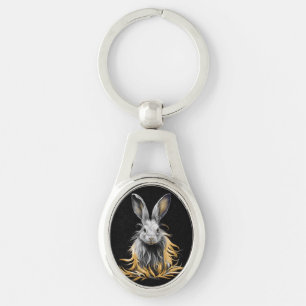 Awesome Grey Rabbit on Fire  Key Ring