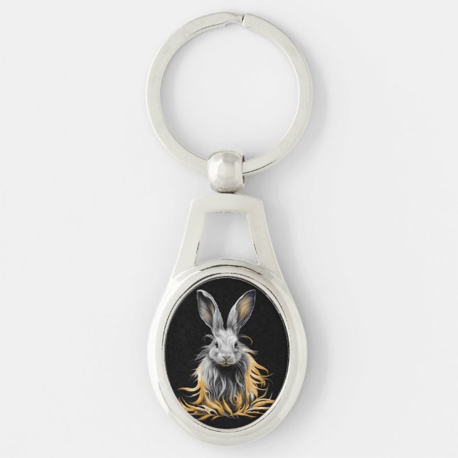 Awesome Grey Rabbit on Fire  Key Ring (Front)