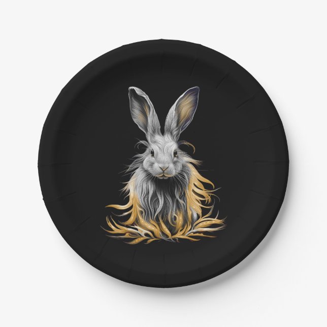 Awesome Grey Rabbit on Fire  Paper Plate (Front)