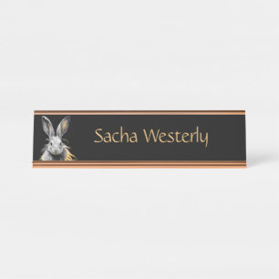 Awesome Grey Rabbit on Fire Personal Desk Name Plate