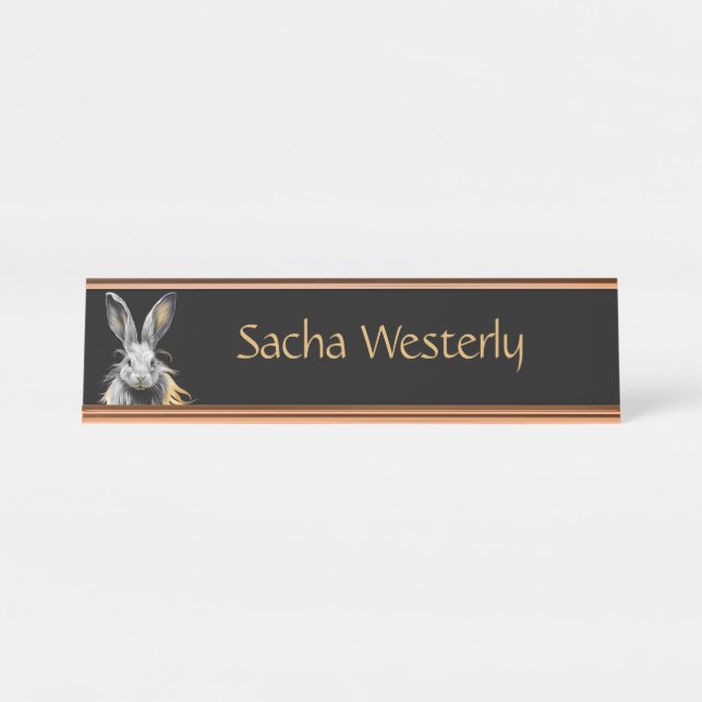Awesome Grey Rabbit on Fire Personal Desk Name Plate (Front)