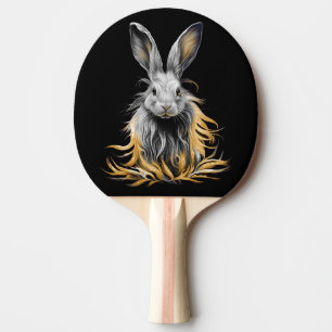 Awesome Grey Rabbit on Fire Ping Pong Paddle