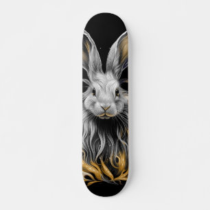 Awesome Grey Rabbit on Fire Skateboard
