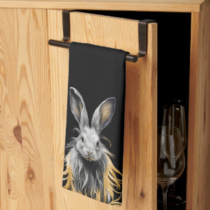 Awesome Grey Rabbit on Fire  Tea Towel