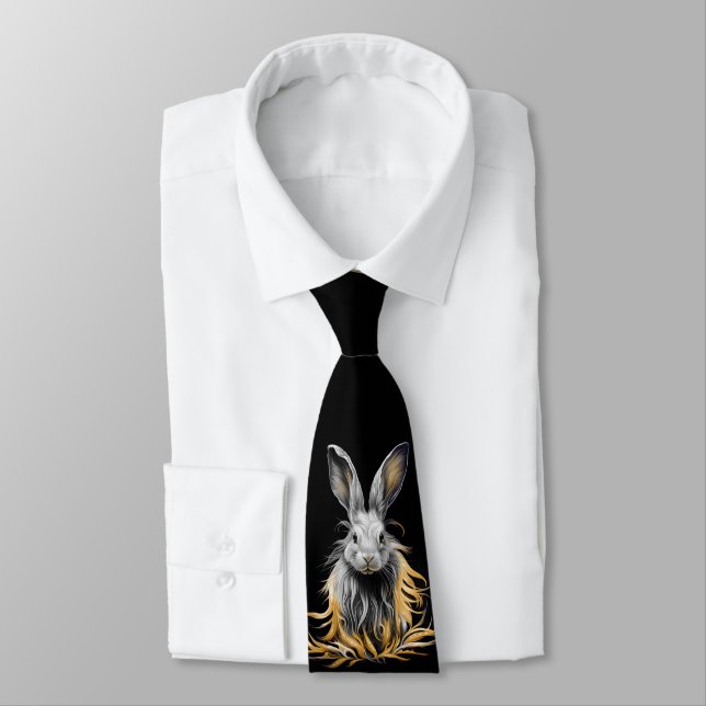 Awesome Grey Rabbit on Fire  Tie (Tied)
