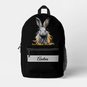 Awesome Grey Rabbit with Personal Name Printed Backpack