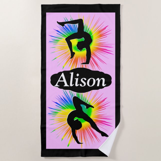 AWESOME GYMNAST GIRL PERSONALIZED BEACH TOWEL (Front)