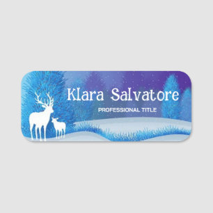 Awesome Holiday Christmas Deers SNowing Pine Tree Name Tag
