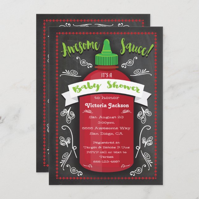 Awesome hot sauce baby shower chalkboard invites (Front/Back)