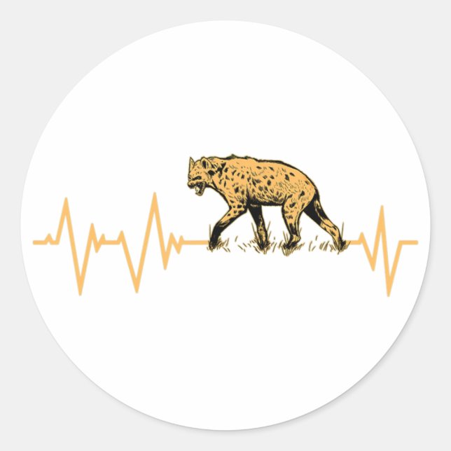 Awesome Hyena Heartbeat Design Wildlife  Classic Round Sticker (Front)