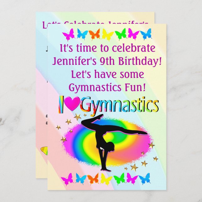 AWESOME I LOVE GYMNASTICS INVITATIONS (Front/Back)