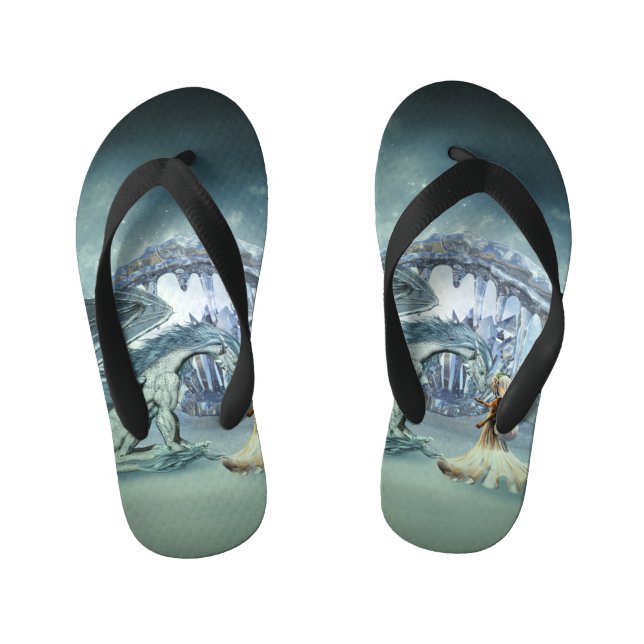 Awesome ice dragon kid's thongs (Footbed)