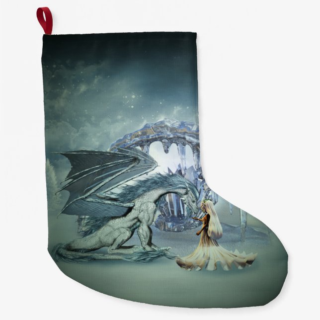 Awesome ice dragon large christmas stocking (Front)
