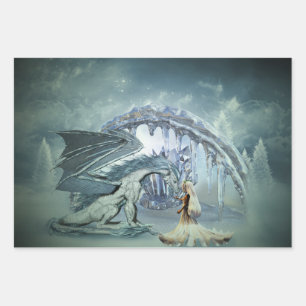 Awesome ice dragon wrapping paper sheet