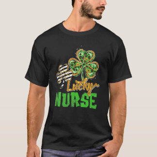Awesome Irish Nurse St Patricks Day Leopard Glitte T-Shirt