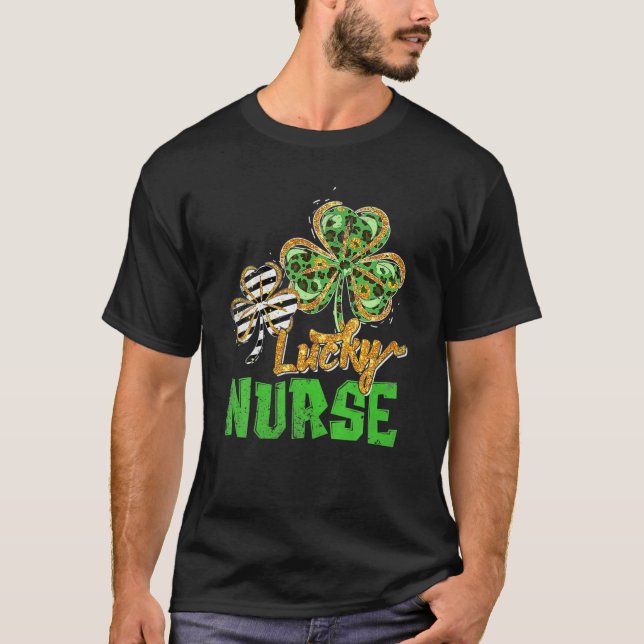 Awesome Irish Nurse St Patricks Day Leopard Glitte T-Shirt (Front)