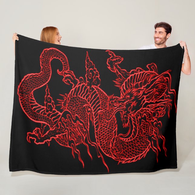 Awesome Japanese Dragon Plush Fleece Blanket (In Situ)