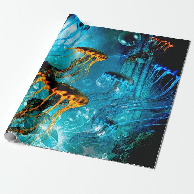 Awesome jellyfish,underwater world wrapping paper (Unrolled)