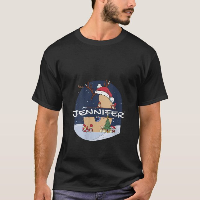 Awesome Jennifer Name w Santa Hat in Xmas Theme Ch T-Shirt (Front)