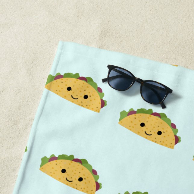 Awesome  Kawaii  Smiling Taco Pattern Beach Towel (In Situ)