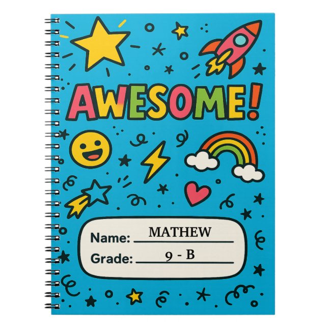 Awesome Kids Notebook – Personalized Name & Grade (Front)