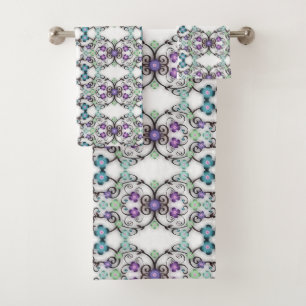 Awesome Lacy Look of Blue Violet Flowers  Bath Towel Set