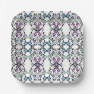 Awesome Lacy Look of Blue Violet Flowers Paper Plate