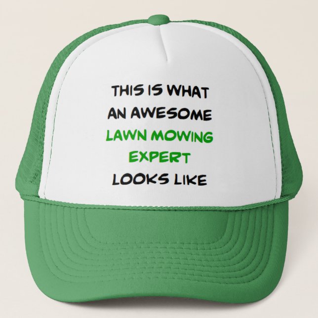 awesome lawn mowing expert coffee mug trucker hat (Front)