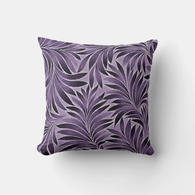 Awesome Leaves Pattern In Lilac and Grey Cushion (Front)