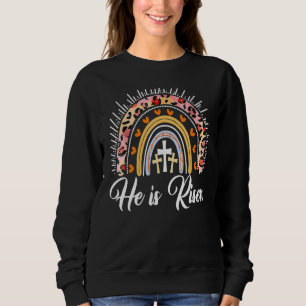 Awesome Leopard Rainbow He Is Risen Christian Jesu Sweatshirt