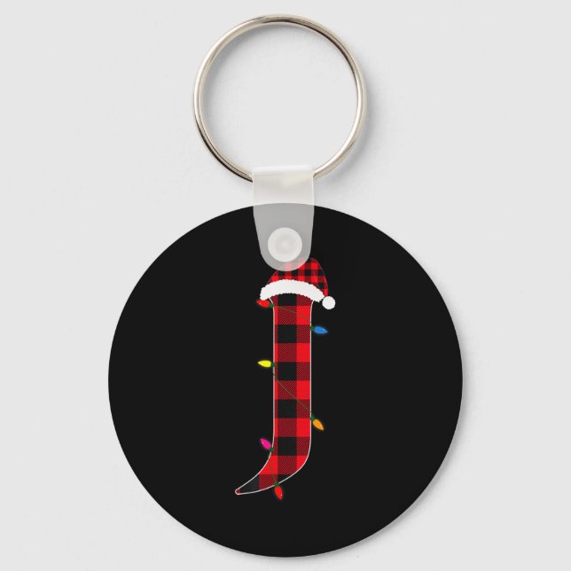 Awesome Letter J Initial Name Buffalo Plaid Christ Key Ring (Front)