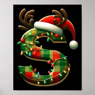 Awesome Letter S Santa Hat Monogram Initial Name S Poster