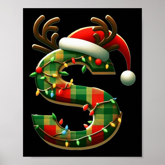 Awesome Letter S Santa Hat Monogram Initial Name S Poster (Front)